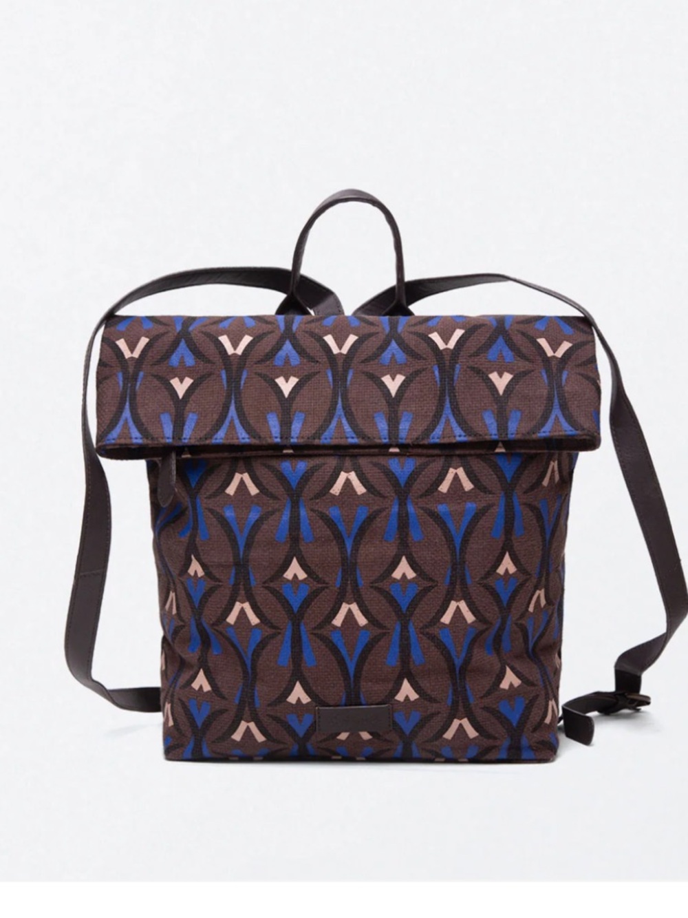 SURKANA Patterned Fold-Over Backpack in Black, Blue & Pink